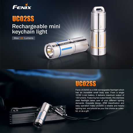 Fenix UC02SS LED schlüsselbundleuchte, mit Akku und Ladekabel, Farbe gold