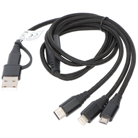 AccuCell USB-Ladekabel 3in1 mit Lightning-, Micro-USB-, und USB-C Anschluss, 1 Meter Länge