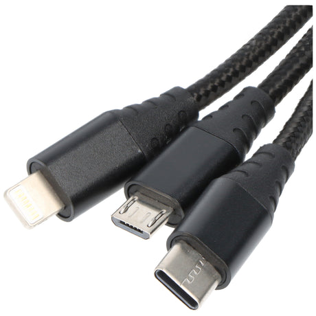AccuCell USB-Ladekabel 3in1 mit Lightning-, Micro-USB-, und USB-C Anschluss, 1 Meter Länge