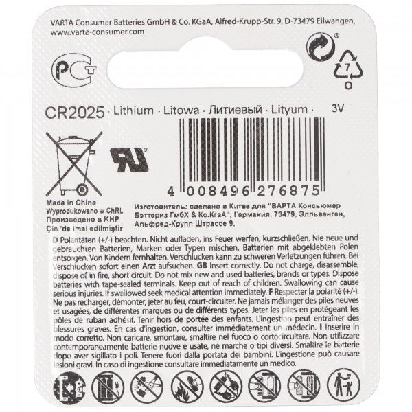 Varta CR2025 3V 170mAh Lithium Batterie