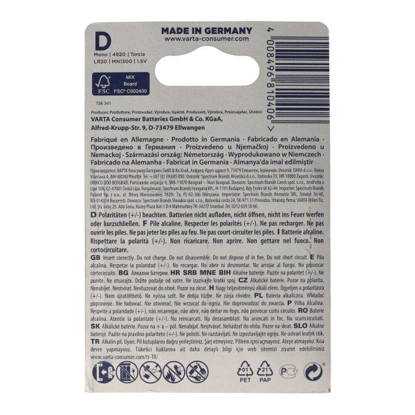 Varta Longlife Power Mono D 4920 Batterien 10x 2er Pack (20 Stück)