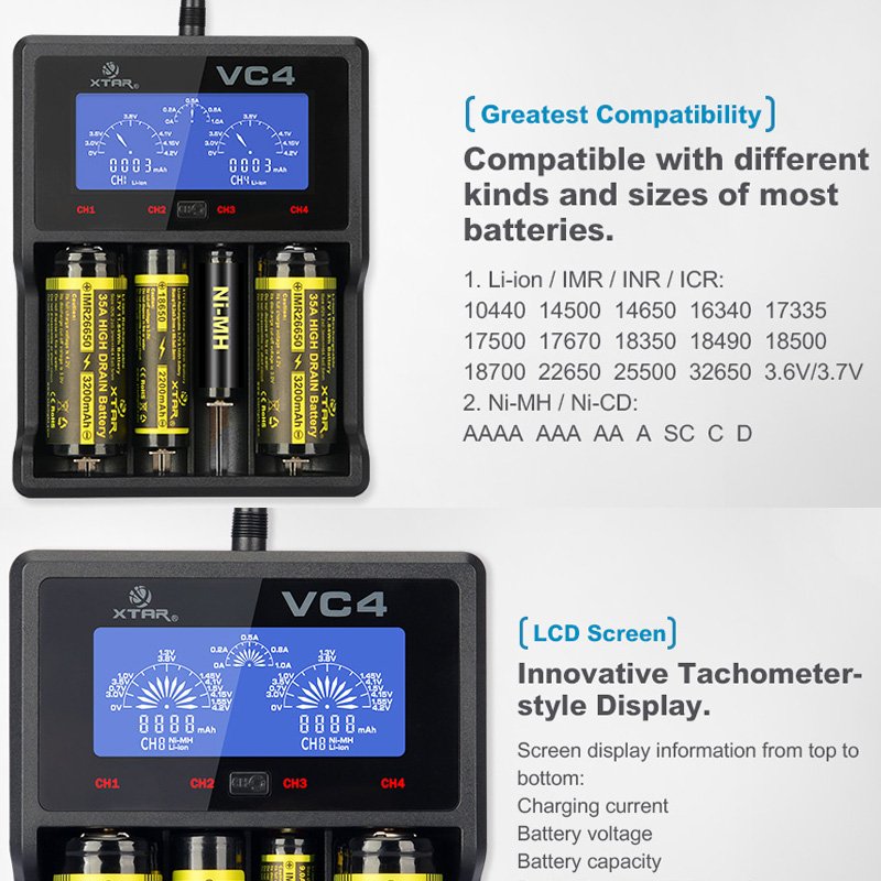 Xtar VC4 18650 Li-Ion Akku und 4fach Li-Ion Schnell-Ladegerät