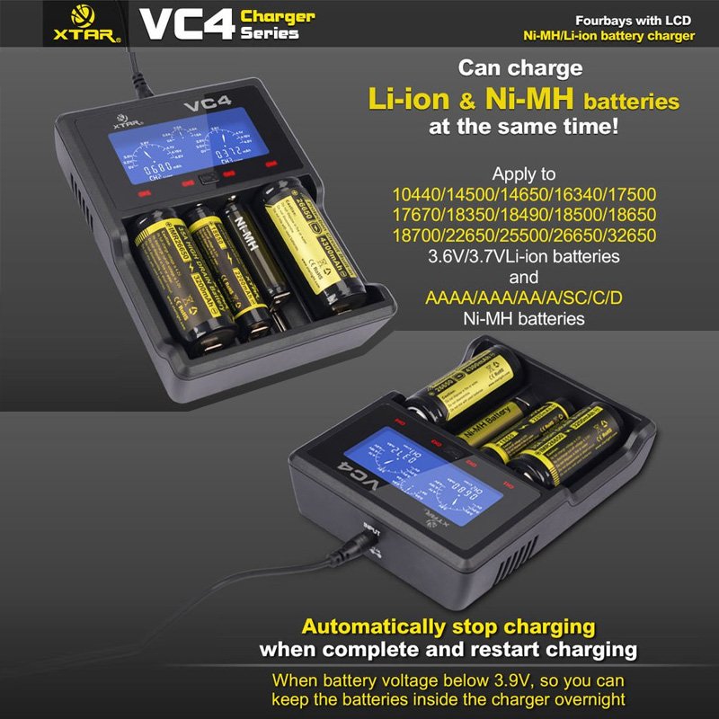 Xtar VC4 18650 Li-Ion Akku und 4fach Li-Ion Schnell-Ladegerät
