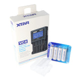 XTAR VC4 Schnell-Ladegerät inkl. 4 Panasonic eneloop Standard BK-3MCC1 AA Mignon Akkus + AkkuSafe