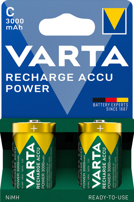 Varta Akku NiMH, Baby, C, HR14, 1.2V/3000mAh Accu Power, Pre-charged, Retail Blister (2-Pack)