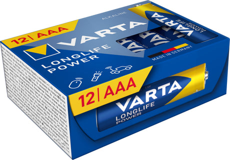 Varta Batterie Alkaline, Micro, AAA, LR03, 1.5V Longlife Power, Cube, Retail Box (12-Pack)