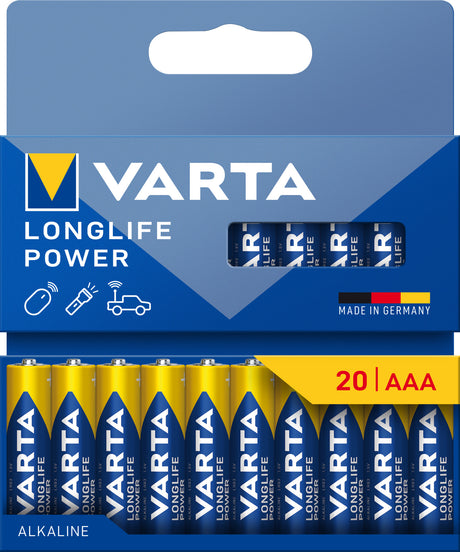 Varta Batterie Alkaline, Micro, AAA, LR03, 1.5V Longlife Power, Retail Blister (20-Pack)