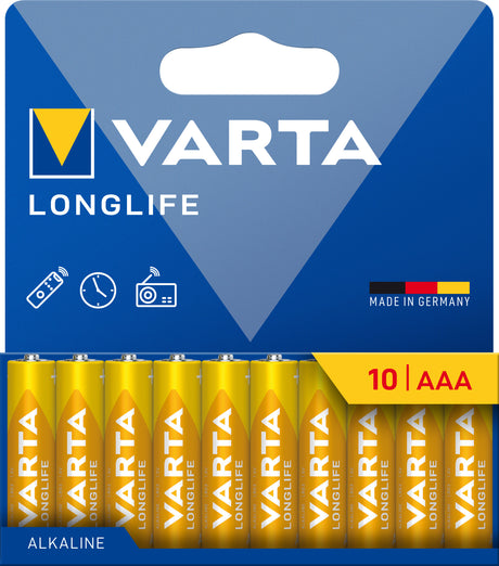 Varta Batterie Alkaline, Micro, AAA, LR03, 1.5V Longlife, Retail Blister (10-Pack)