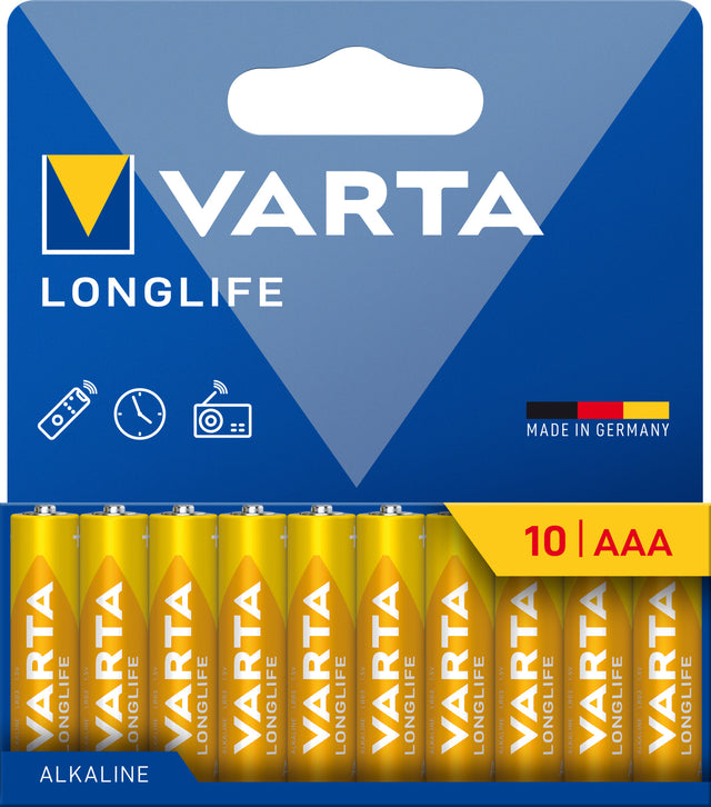 Varta Batterie Alkaline, Micro, AAA, LR03, 1.5V Longlife, Retail Blister (10-Pack)