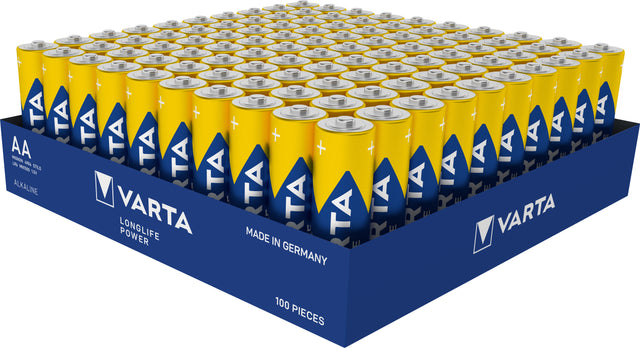 Varta Batterie Alkaline, Mignon, AA, LR06, 1.5V Longlife Power, Tray (100-Pack)