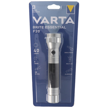 Varta LED Taschenlampe Brite Essential F20 40lm, exkl. 2x Batterie Baby C, Retail Blister