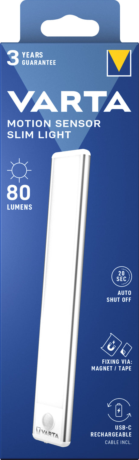 Varta LED Taschenlampe Motion Sensor, Slim Light 80lm, inkl. 1x Lithium-Ionen Akku, Retail Blister