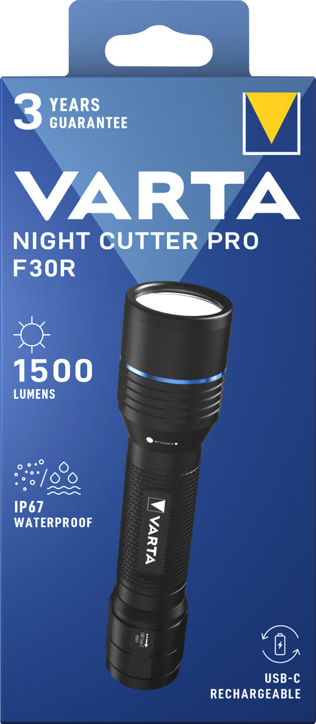 Varta LED Taschenlampe Night Cutter Pro F30R 1500lm, inkl. 1x Lithium-Ionen Akku, Retail