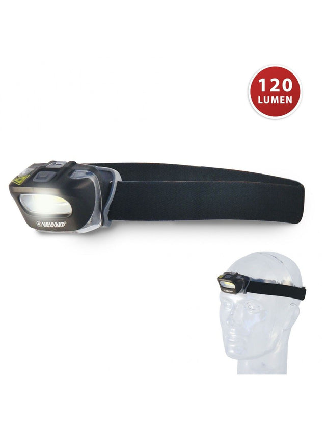 Velamp ZEUS Stirnleuchte, COB 3W, 120 Lumen, blendfreies Streulicht, mit Schalter, Lieferung ohne Batterien