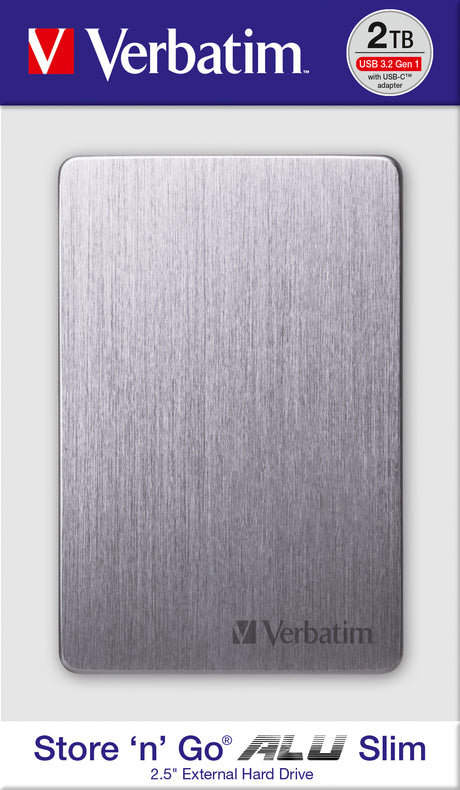 Verbatim Festplatte 2TB USB 3.2, A-C, 6.35cm (2.5''), grau Store´n´Go, Alu Slim, Software Nero Backup, Retail