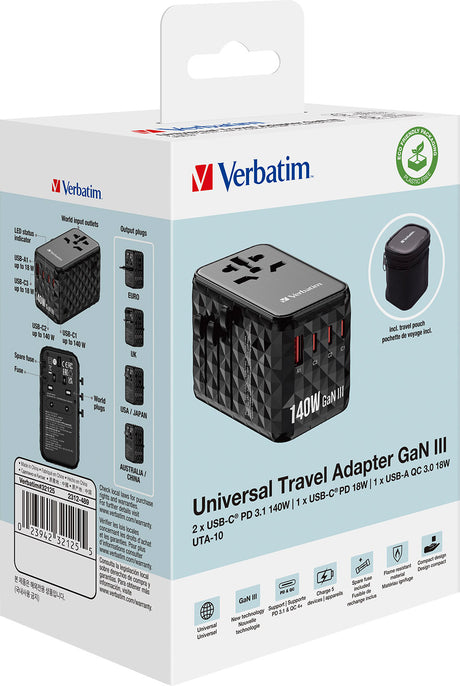 Verbatim Ladeadapter GaN III-Universal-Reiseadapter 140W