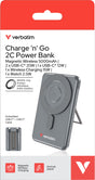 Verbatim Powerbank Charge'n'Go 2C, 5.000mAh, Klappstand, grau Magnetic Wireless, 2 integr. Kabel USB-C, Retail