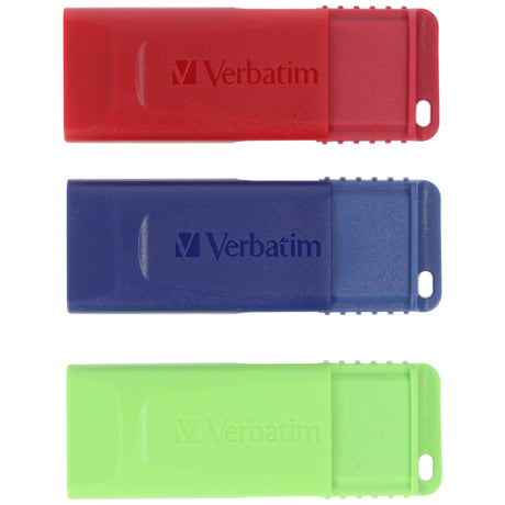 Verbatim USB 2.0 Stick 16GB, Slider, rot-blau-grün, Multipack (R) 10MB/s, (W) 4MB/s, Retail-Blister (3-Pack)