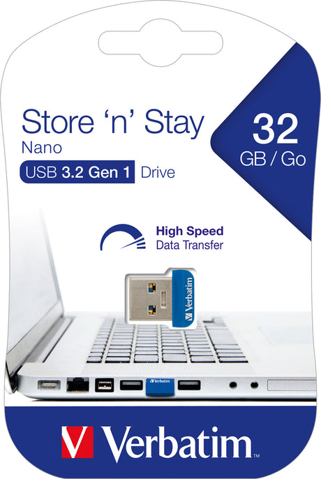 Verbatim USB 3.2 Stick 32GB, Nano Store'n'Stay Typ-A, (R) 80MB/s, (W) 25MB/s, Retail-Blister