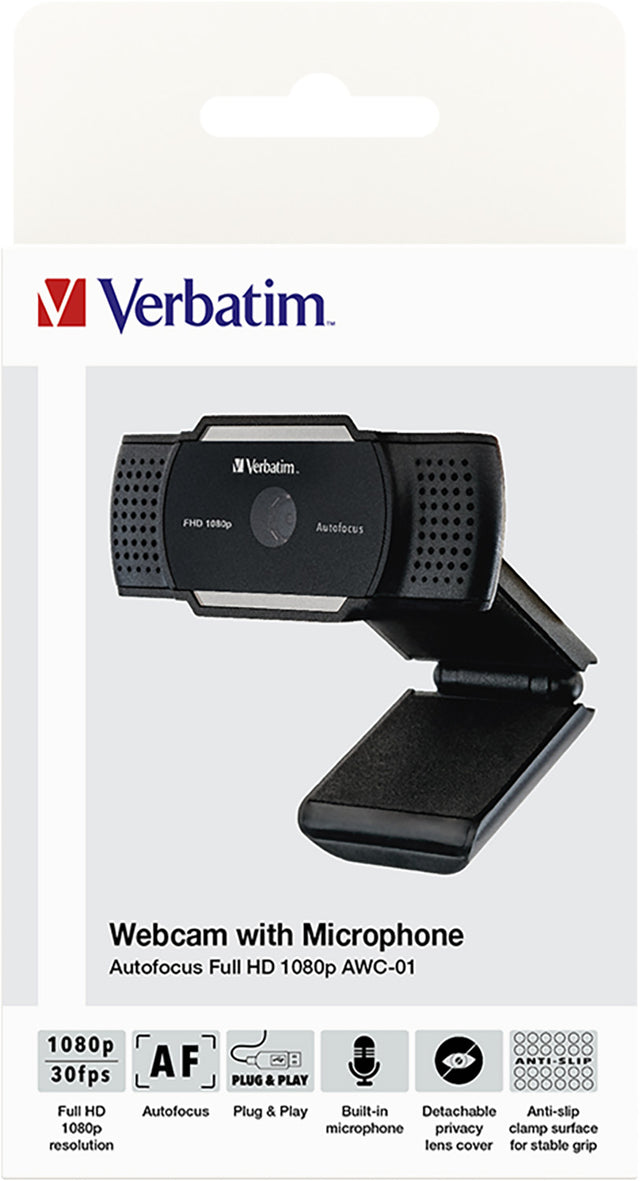 Verbatim Webcam AWC-01, Full HD 1080p, schwarz 2560x1440, 30 FPS, USB, Privacy Shutter, Retail