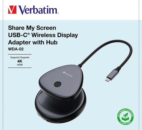 Verbatim Wireless Adapter, Share My Screen, USB-C, HDMI 4K Hub WDA-02, USB 2.0-A, Kabel, Retail