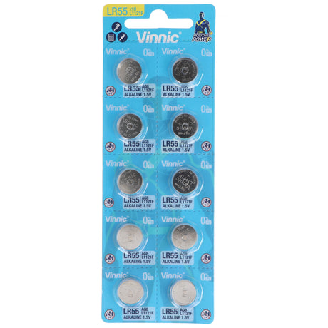 Vinnic LR55 Knopfzelle V8GA, 191, 80, LR1120, LR1121, LR4230 Batterie (10 St.)