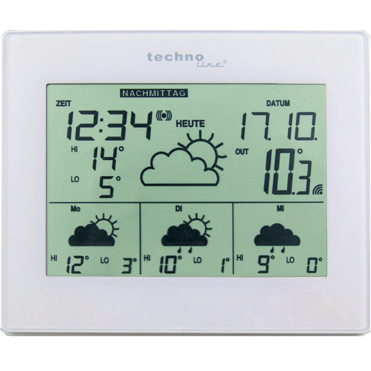 Technoline Funk-Wetterstation mit Mehrtagesvorhersage, Wettervorhersage inklusive Außensender, weiß