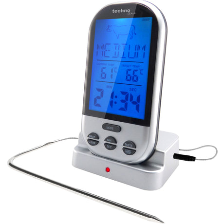 Technoline WS 1050 - Bratenthermometer mit Auswahl von 8 Fleischtypen und 5 Garstufen, Anzeige aktuelle und Zieltemperatur des Fleisches