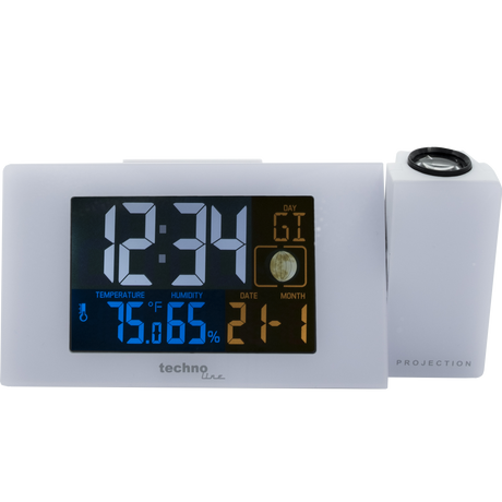 Technoline WT 537 - Projektions-Funkwecker mit Innentemperatur- und luftfeuchteanzeige, Mondphasenanzeige, Projektion von Uhrzeit und Temperatur