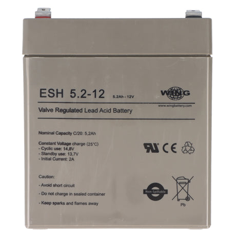 Wing ESH5.2-12 AGM Blei Akku 12 Volt 5,2 Ah perfekt für u.a. Sicherheitsbeleuchtung, USV-Anlagen, IT-Center und Telekom Anwendungen geeignet