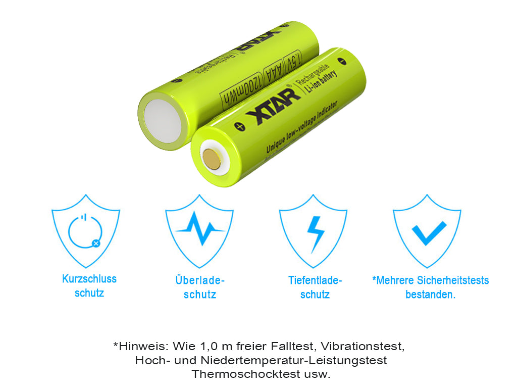 Xtar AAA 1,5V 1200mWh (ca. 750mAh) (Micro, LR03) Li-Ionen-Akku (Wiederaufladbar) mit *Indikator