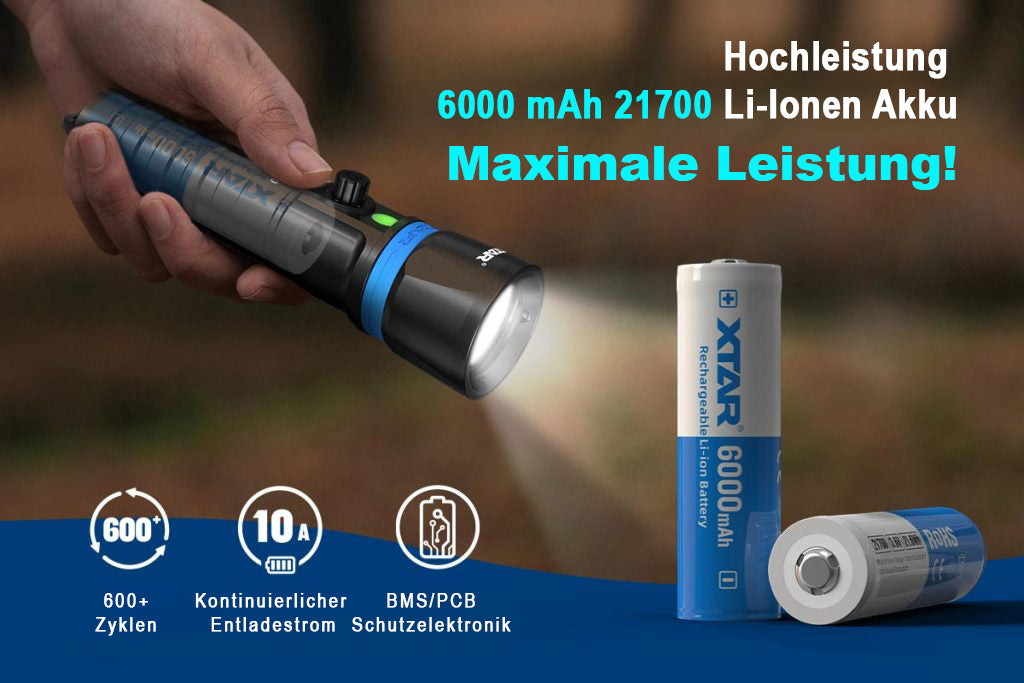XTAR 21700 6000mAh 3,7V Li-Ion-Akku elektronisch geschützt