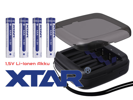 Xtar BC4 – Ladegerät + 4x AAA (Micro) LR03 1,5V Li-Ion Akkus