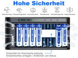 Xtar L8 – Ladegerät + 8x AA (Mignon) LR6 1,5V Li-Ion Akkus zzgl. USB QC3.0 Netzteil