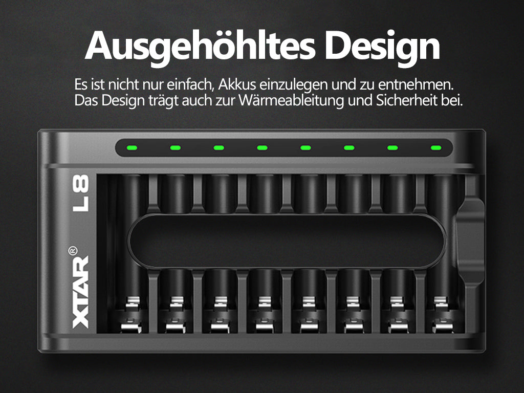 Xtar L8 – Ladegerät für Li-Ion 1,5V und Ni/MH 1,2V Akkus AA/AAA