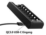 Xtar L8 – Ladegerät + 8x AA (Mignon) LR6 1,5V Li-Ion Akkus zzgl. USB QC3.0 Netzteil