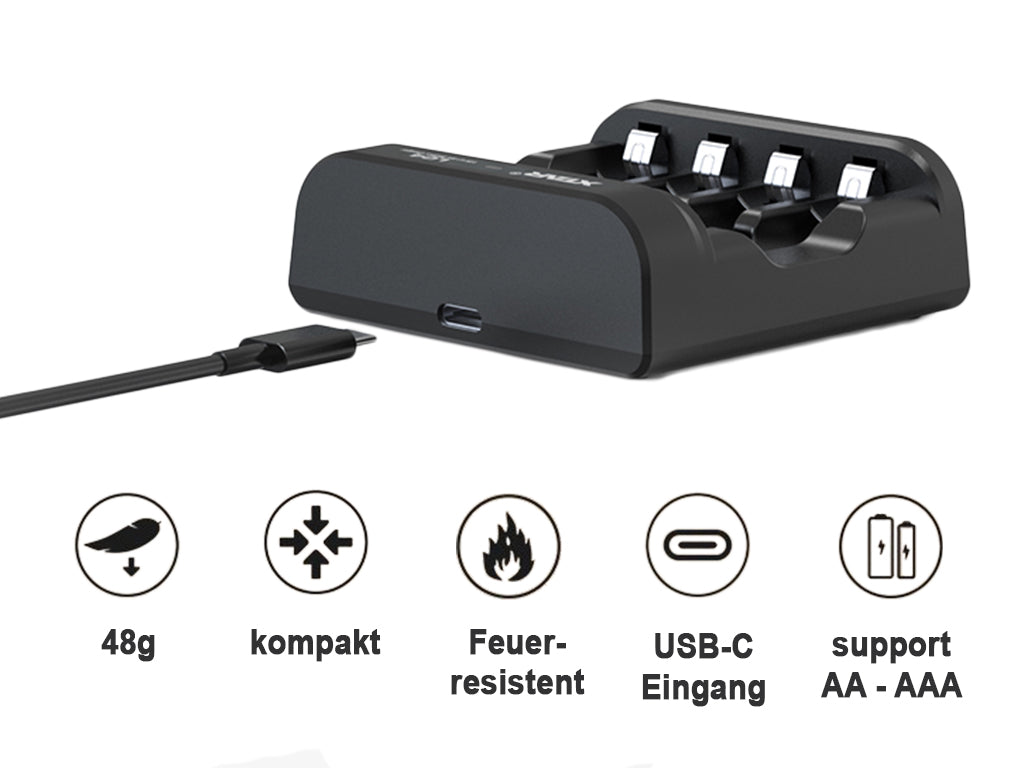 Xtar L4 – Ladegerät, incl. AA (Mignon) LR6 1,5V Li-Ion Akkus mit Akku-Wechselanzeige