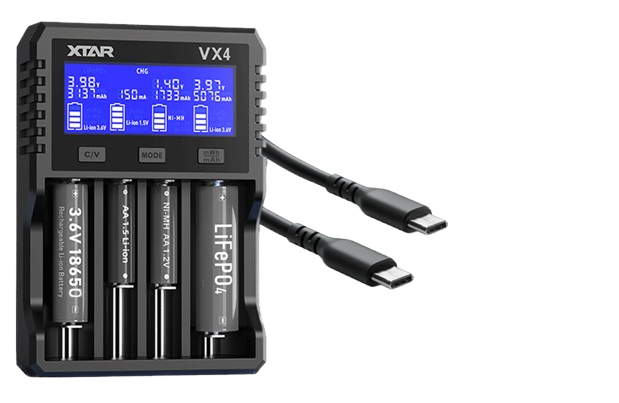 Xtar VX4 – Universelles Analyse Ladegerät für 1,5V; 3,6 - 3,7V Li-Ion; 3,2V LiFePO4 & 1,2V Ni-MH Akkus
