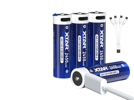 XTAR AA 1,5V Li-Ionen Akku 2450mAh – USB-C – mit Konstante Spannung & Akkuwechselanzeige (4 St. )