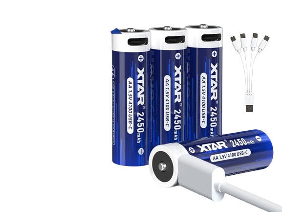 XTAR AA 1,5V Li-Ionen Akku 2450mAh – USB-C – mit Konstante Spannung & Akkuwechselanzeige (4 St. )
