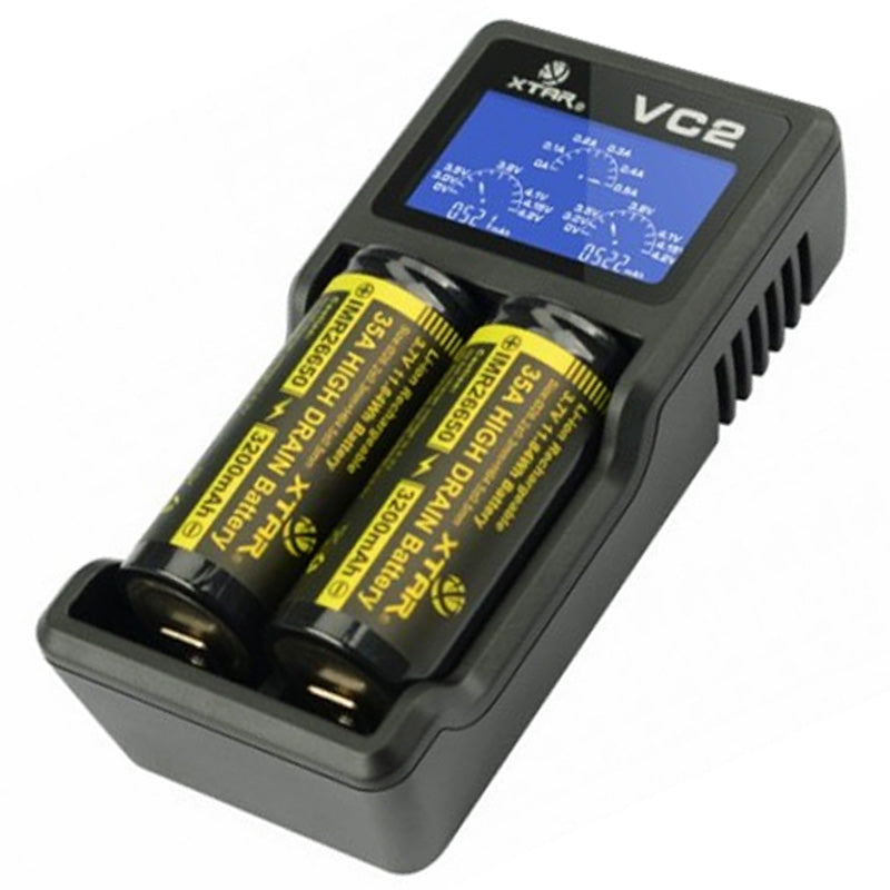 AccuCell 2 Stück CR123A Li-Ion wiederauflafbar mit bis zu 760mAh und USB-Ladegerät mit großem Display, mit bis zu 0,5Ah Ladestrom