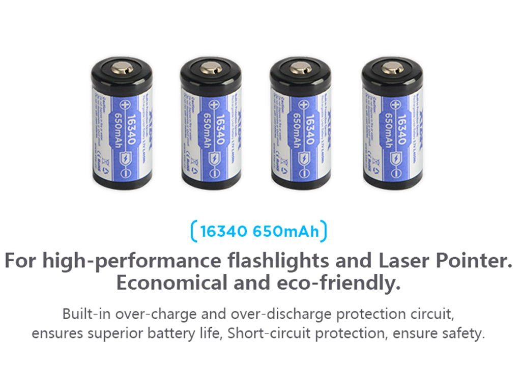 Xtar 16340 (LIR123A) - 650mAh 3,6V - 3,7V Li-Ion-Akku geschützt