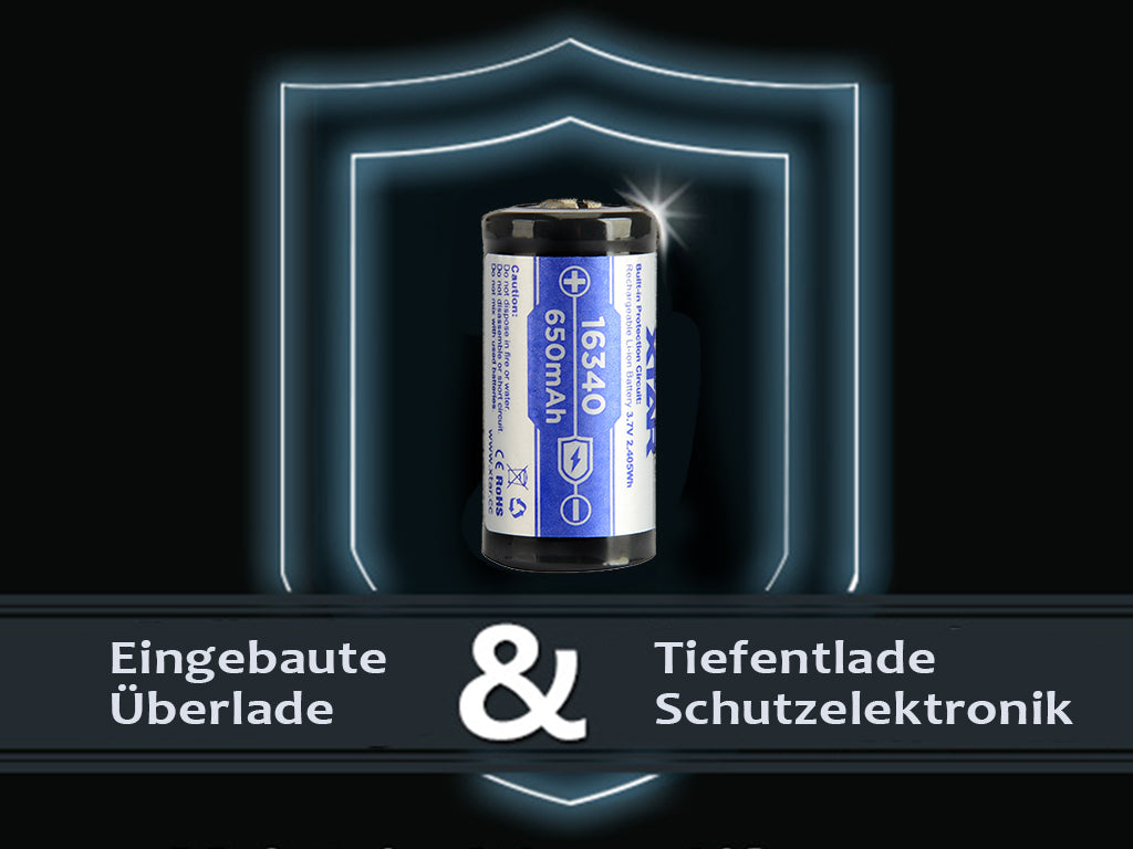 Xtar 16340 (LIR123A) - 650mAh 3,6V - 3,7V Li-Ion-Akku geschützt