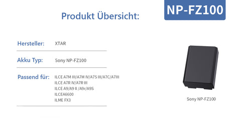 Xtar Kamera - Akku 7,2V 2250mAh 16,2Wh NP-FZ100 Sony