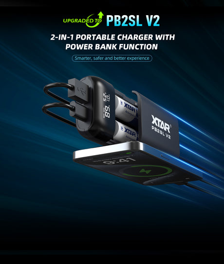 Xtar PB2SL V2 - Akku Reise-Ladegerät & Powerbank für Li-Ionen Akkus schwarz