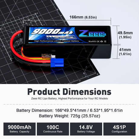 Zeee 4S LiPo-Akku 9000 mAh 14,8 V 100C, mit EC5