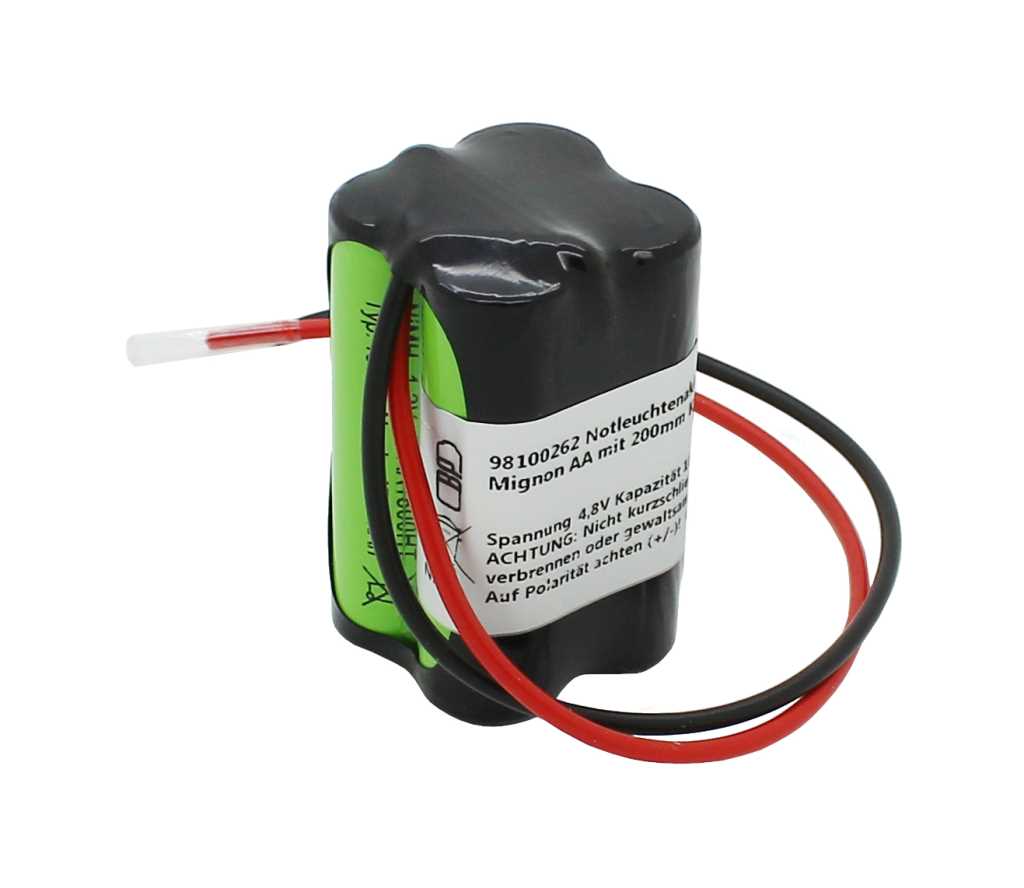AccuCell Notleuchtenakku NiMH 4,8V 1800mAh F2x2 Mignon AA mit 200mm Kabel