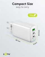 Goobay USB-C™ PD 3-fach Multiport-Schnellladegerät (65 W) weiß - 2x USB-C™-Anschlüsse (Power Delivery) und 1x USB-A-Anschluss (Quick Charge) - weiß
