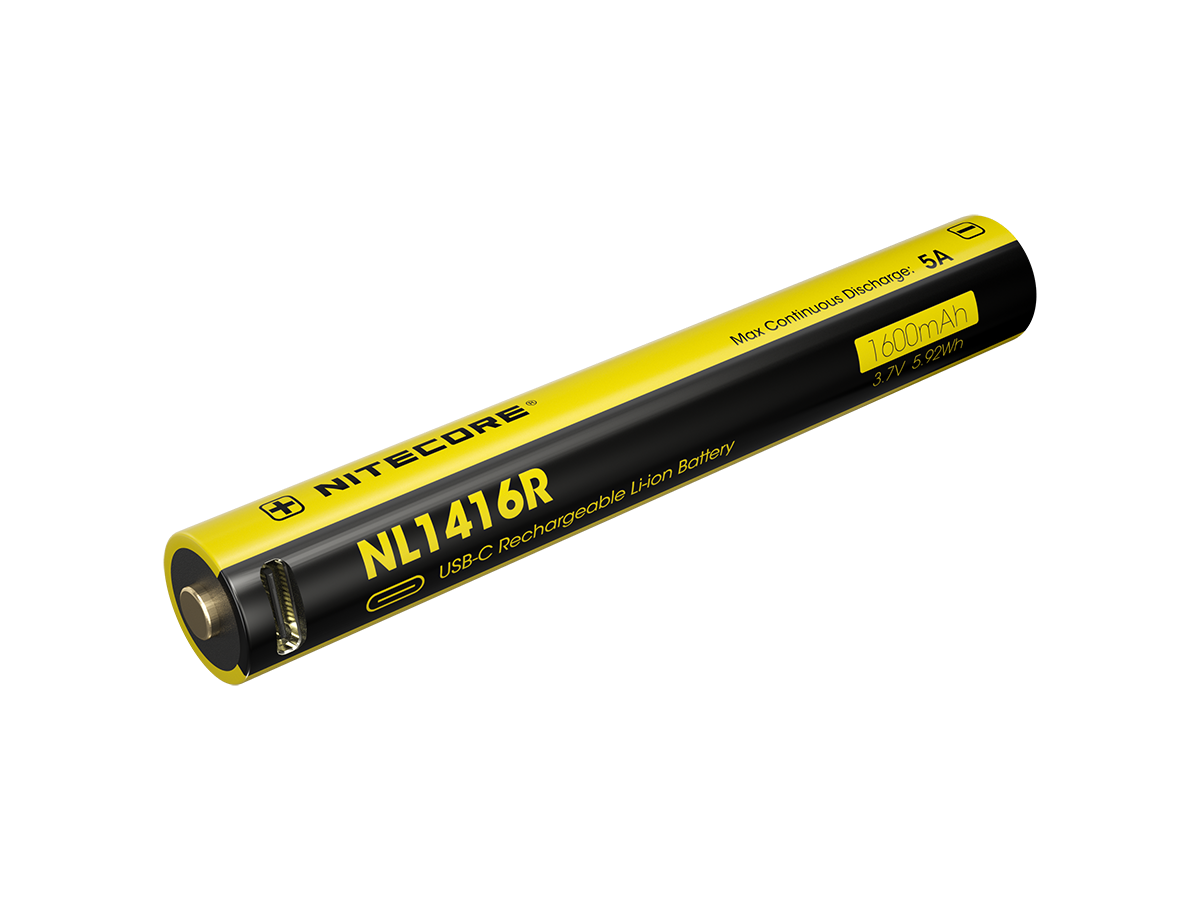 NiteCore NL1416R - 1600mAh, Li-Ionen 3,7V - PCB geschützt mit USB-C Lademöglichkeit für MT2A Pro