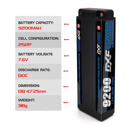 DXF 2S 9200mAh 7,6V 130C 5mm Bullet Lipo Akku